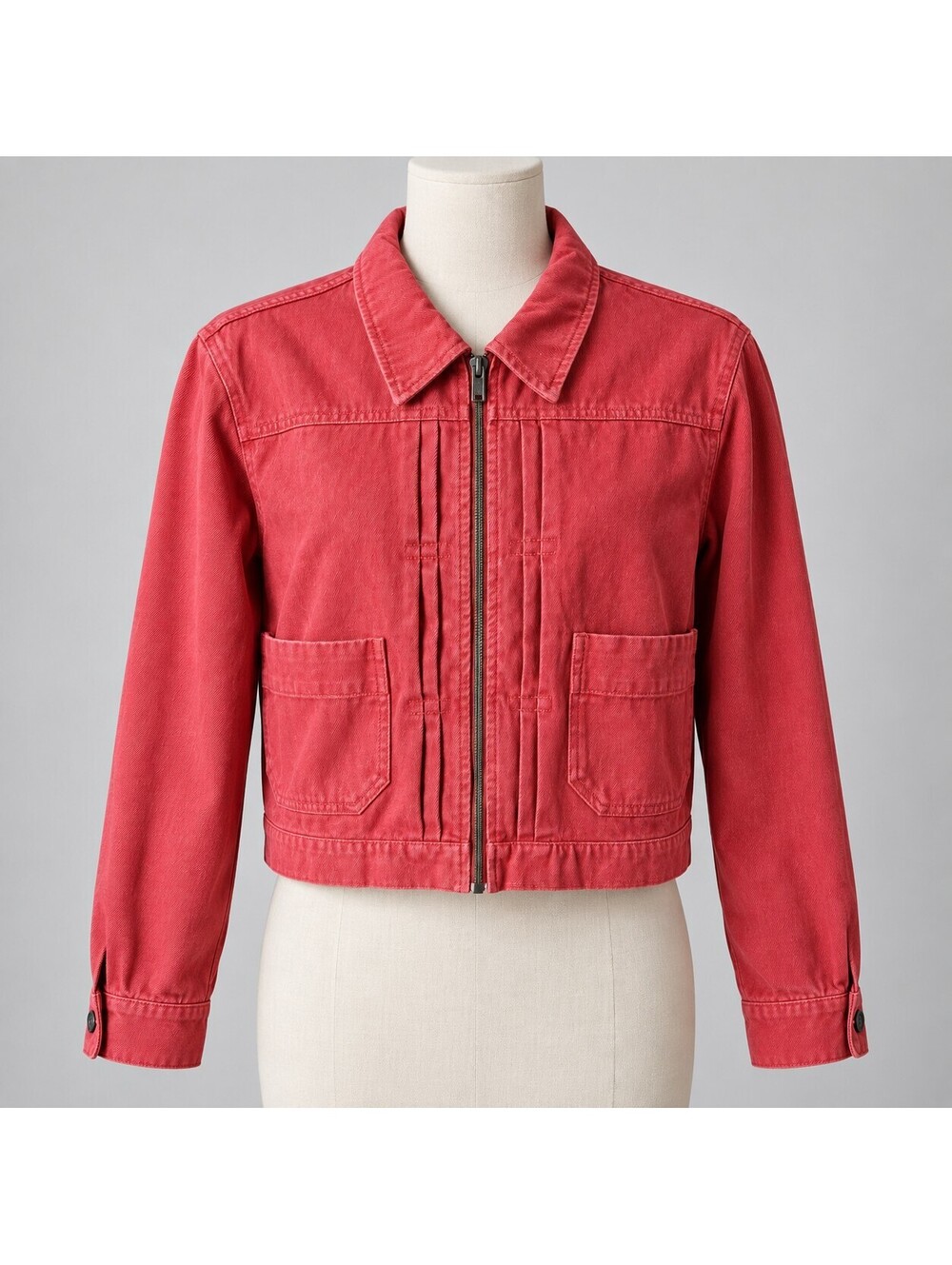 Alex Mill Red Shrunken Zip Denim Jacket Women’s Estimated XL Cropped